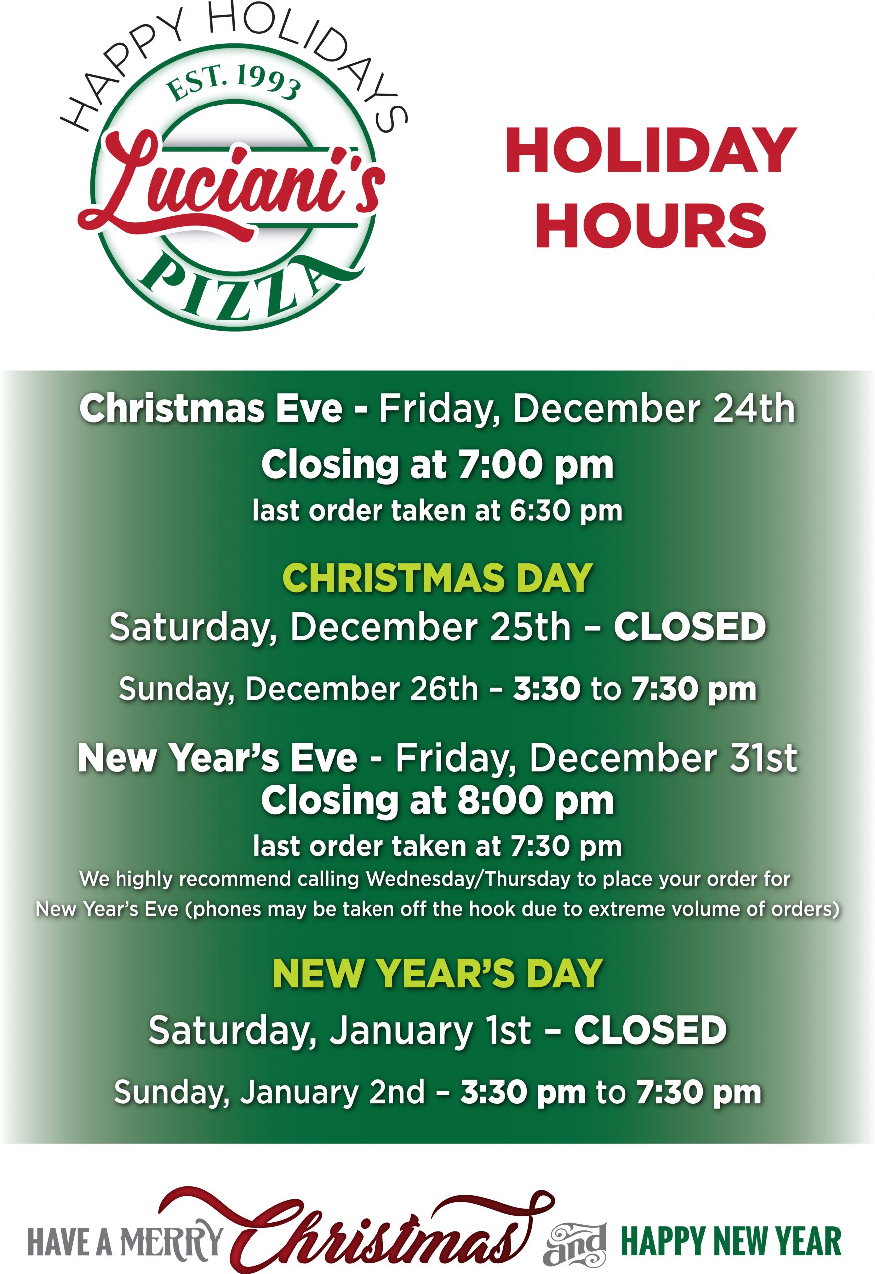 holiday (Christmas) hours flyer 2021
